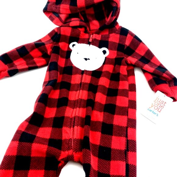 Baby Pajamas Sleepwear Size 6m Bear Zipper Hooded One Piece Boys Girls - Picture 3 of 7